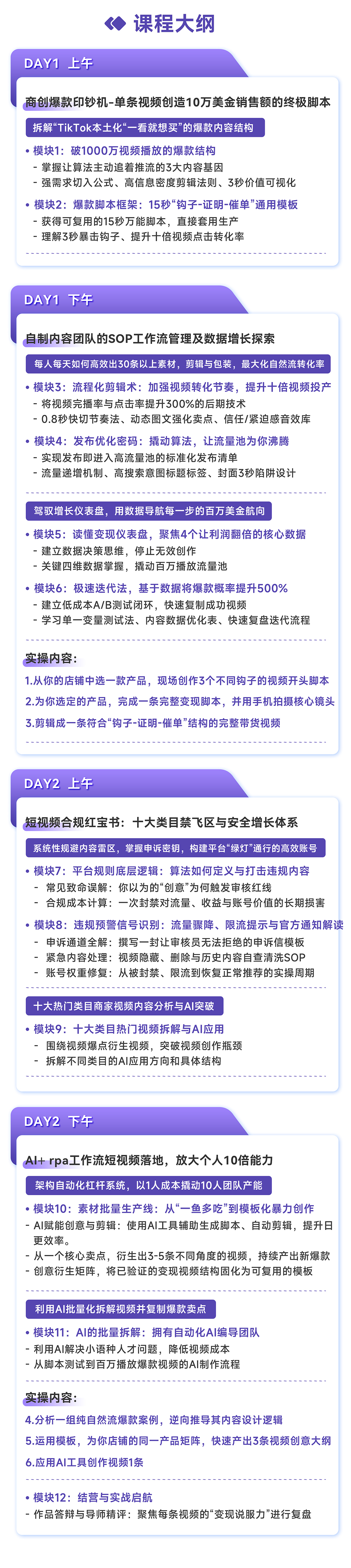 TikTok商家短视频AI提效实战营课表
